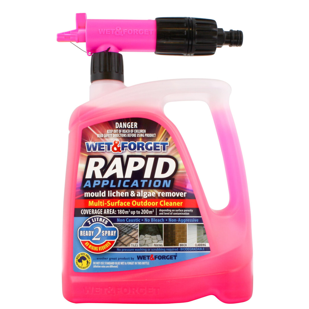 Wet & Forget Rapid Application Mould Lichen and Algae Remover, Outdoor Cleaning Solution, Black Mould Remover, Bleach Free, 2 Litre