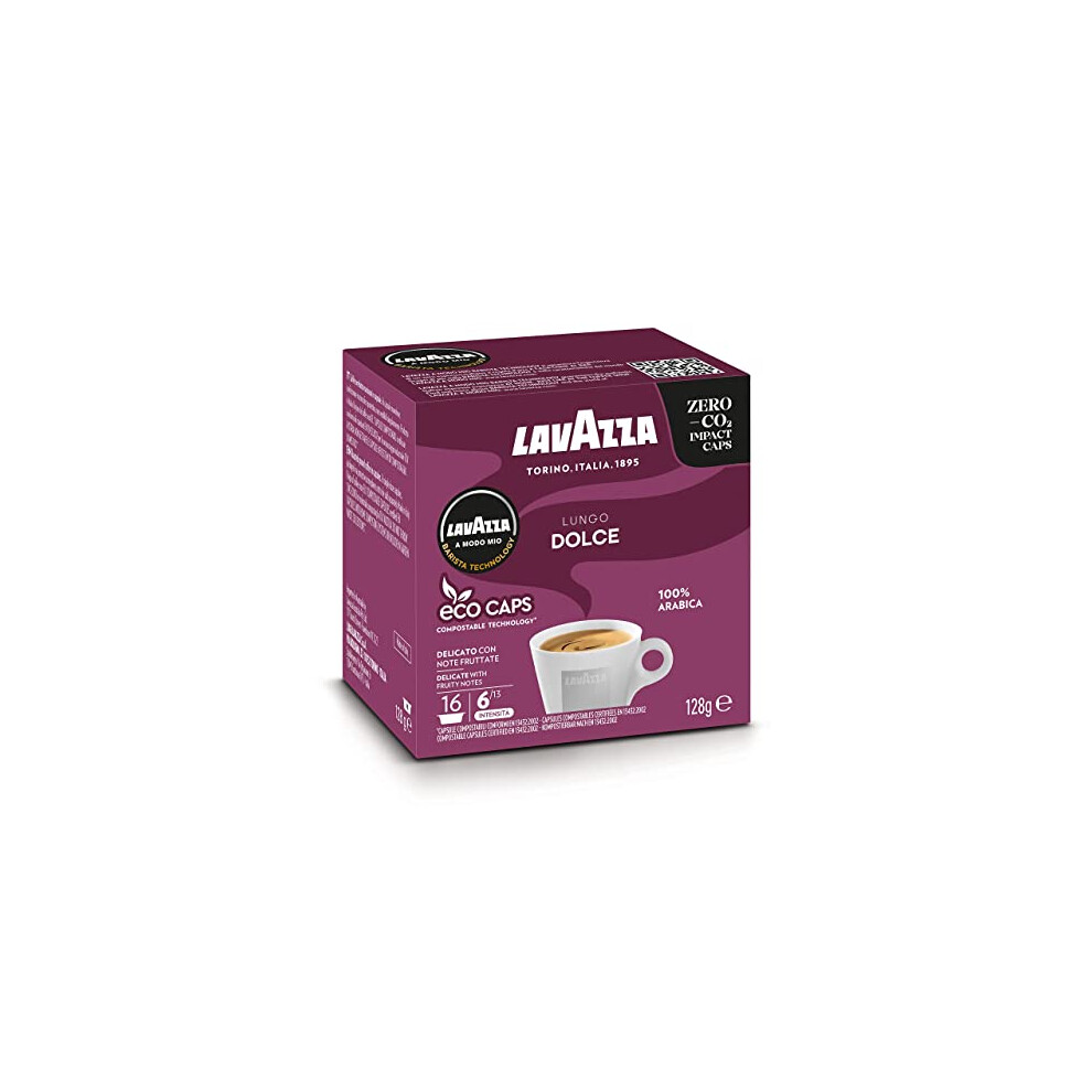 Lavazza, A Modo Mio Lungo Dolce, 96 Coffee Capsules, with Aromatic Notes of Dried Fruits, for a Sweet Espresso, 100% Arabica, Intensity 6/13, Medium