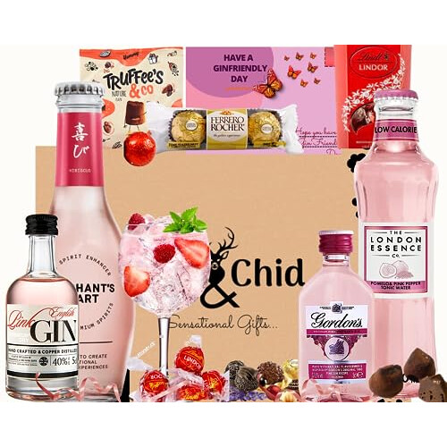 The Pink Gin Gift Set Hampers for Women, Birthday Gin Gifts for her with Chocolate Gifts for Her - The BestFriend Gifts for Women