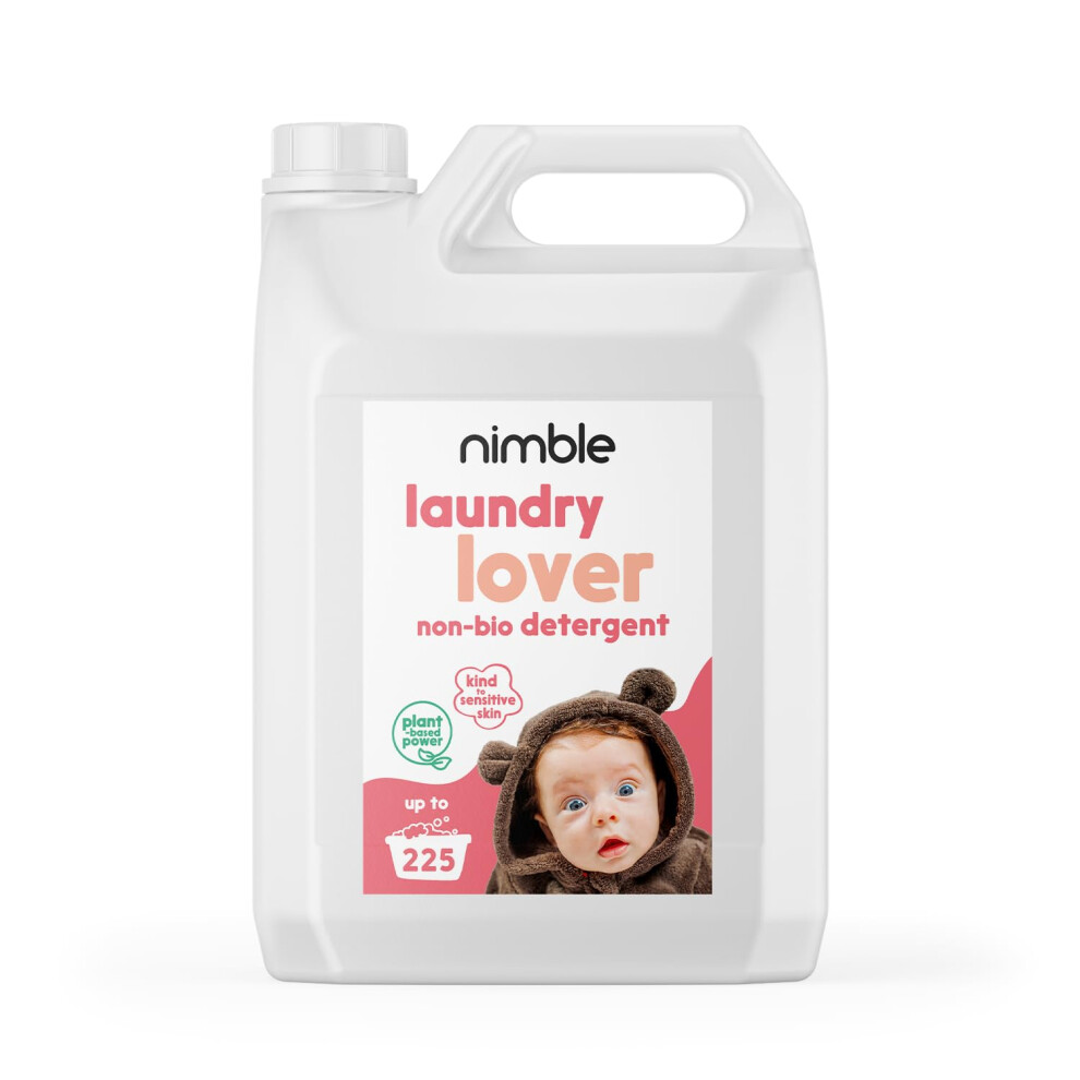 Nimble Non-Bio Laundry Washing Liquid Detergent, Concentrated 5L | Plant-based washing liquid | Vegan Friendly, Allergen Free laundry detergent made