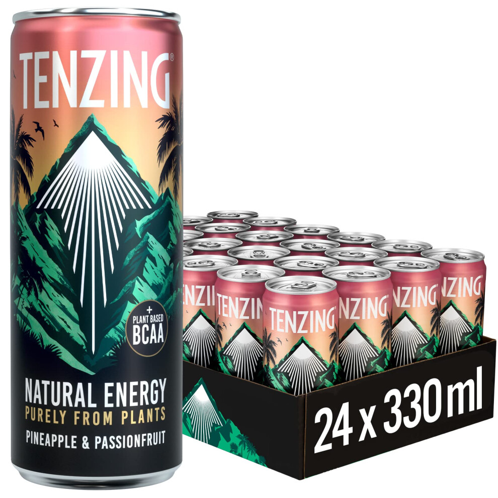 Tenzing Natural Energy Drink, Plant Based, Vegan, & Gluten Free Drink, Bcaa, Pineapple & Passionfruit, 330Ml (Pack Of 24) - Packaging May Vary
