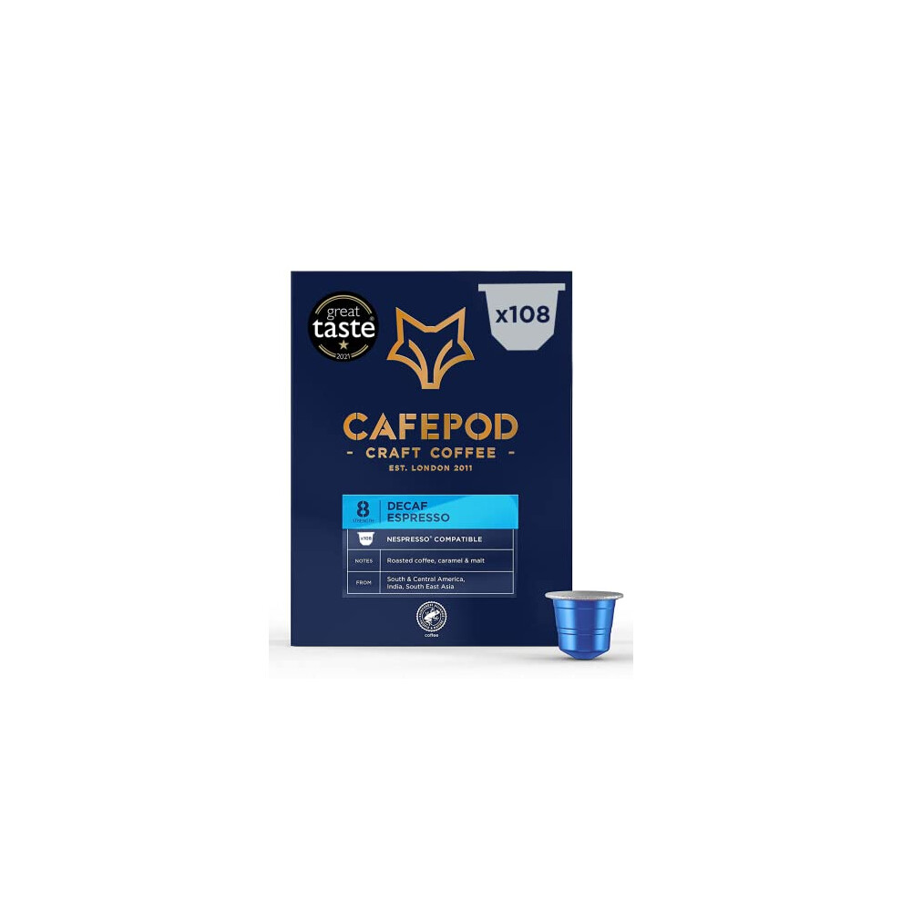 Cafepod Coffee Pods Nespresso Compatible Decaf Espresso 108 Aluminium Capsules