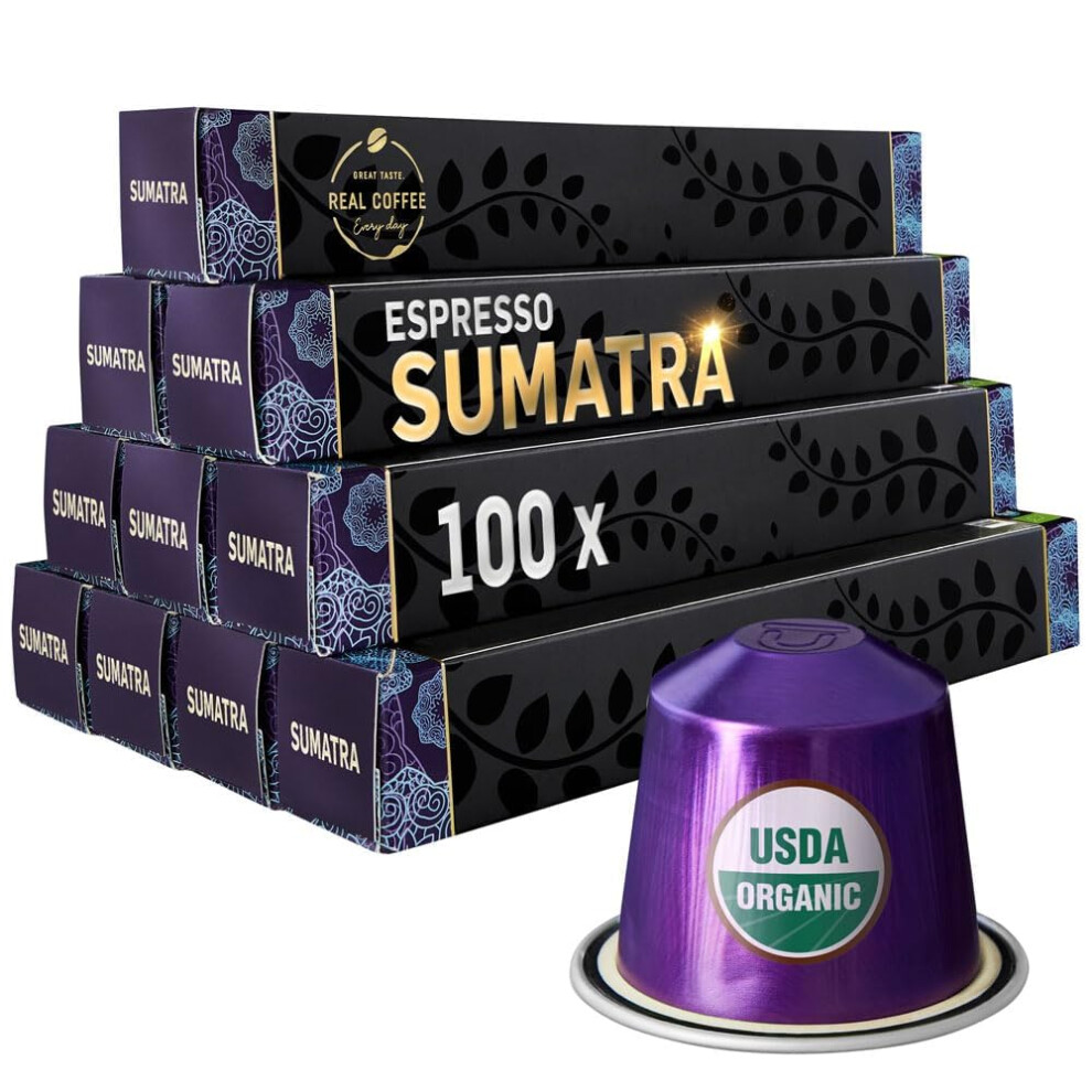 Sumatra Single Origin Organic Coffee | 100 Nespresso Compatible Pods | Dark Roast |