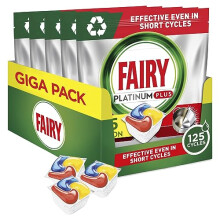 Fairy Platinum Plus Complete All-In-1 Dishwasher Tablets Bulk, 125 Tablets, Lemon, With Anti-Dull Technology & Rinse Aid Action, Effective In Short