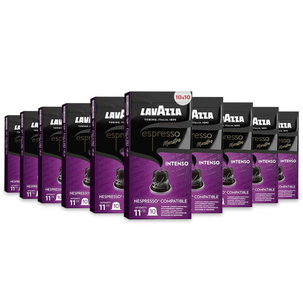 Lavazza, Espresso Maestro Intenso, 100 Aluminium Capsules Compatible with Nespresso Original Machines, Wood, Spice, & Cocoa Notes, Arabica & Robusta,