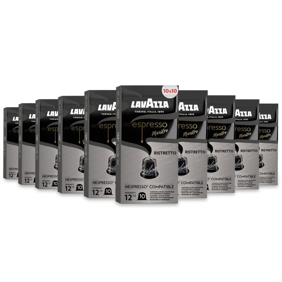 Lavazza , Espresso Maestro Ristretto, 100 Aluminium Capsules Compatible With Nespresso Original Machines, Chocolate & Caramel Notes, Arabica & Robusta,