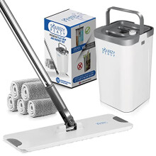 SqueezyPeasy Premium Flat Mop and Bucket Set for Floor Cleaning - Compact & Lightweight Cleaning System with 360 Rotating Head - 5 Microfibre Reusable