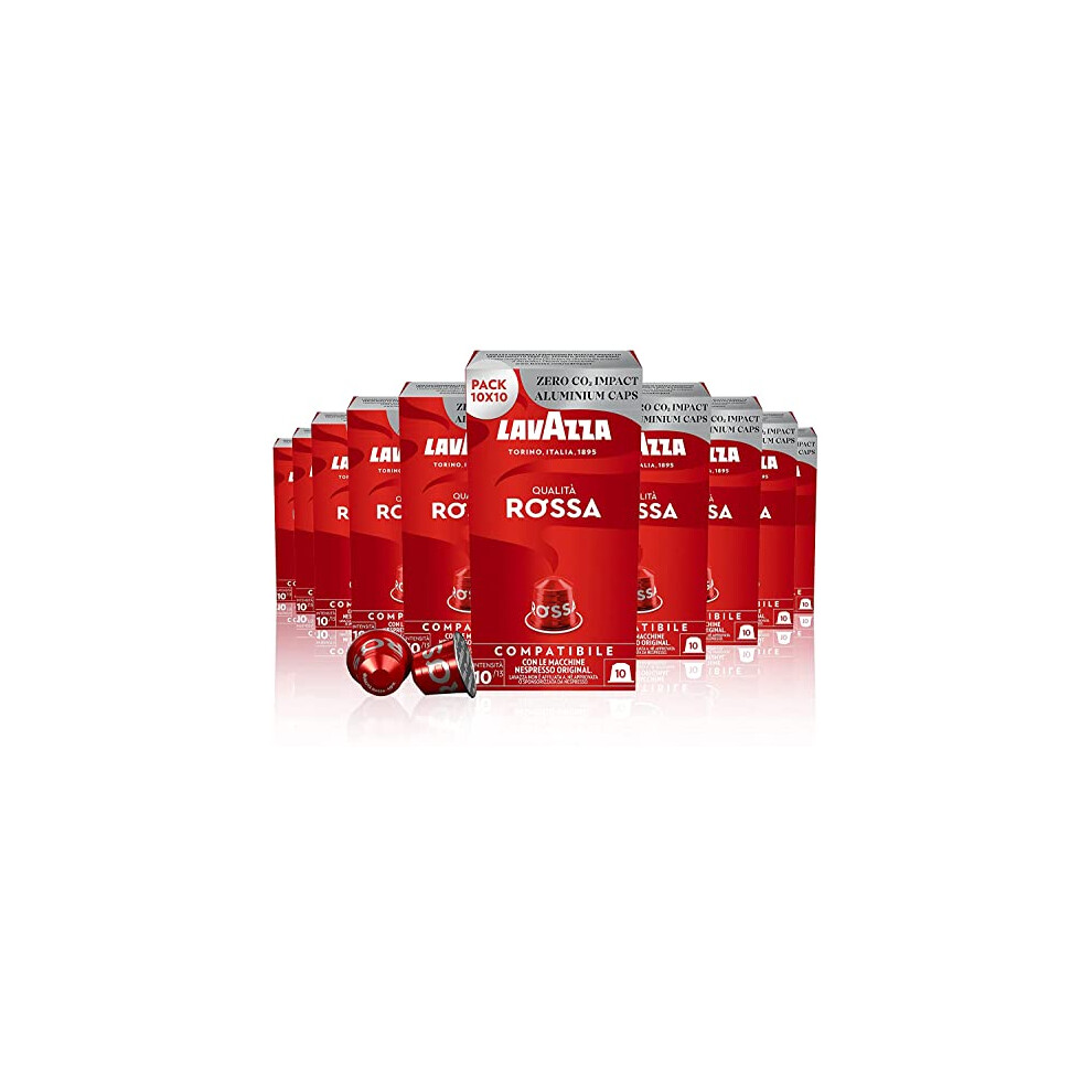 Lavazza, Qualit? Rossa, 100 Aluminium Coffee Capsules Compatible with Nespresso Original Machines, Chocolate Notes, Arabica & Robusta, Intensity