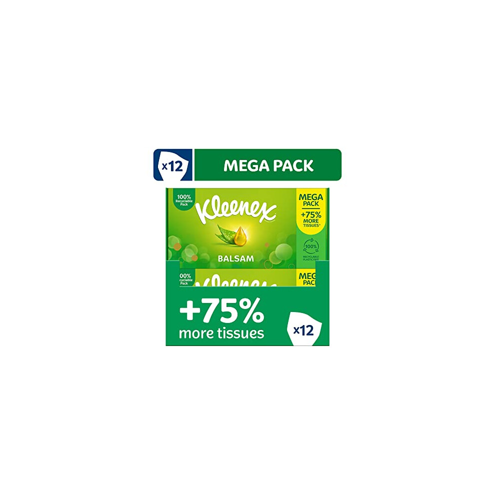 Kleenex Kleenex? Balsam Tissues, Mega Pack - 1,344 Sheets (12 Boxes X 112 Sheets) - Balm Tissues Protect And Soothe Your Nose When You've Got A Cold