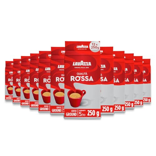 Lavazza Qualità Rossa Ground Coffee 12x250g Arabica & Robusta, Chocolate & Dried Fruit Notes, Medium Roast, Ideal for Moka Pots (Code 3285)