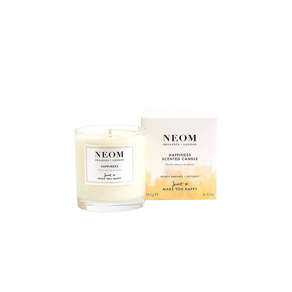 NEOM- Happiness Scented Candle, 1 Wick | Essential Oil Aromatherapy Candle | Neroli, Mimosa & Lemon | Scent to Make You Happy