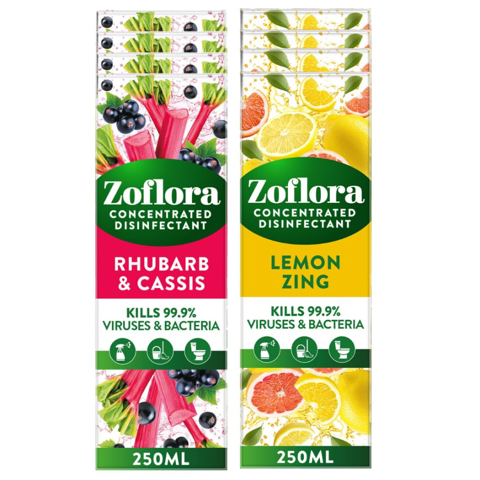 Zoflora Lemon Zing and Rhubarb & Cassis Concentrated Multipurpose Disinfectant Liquid, Antibacterial Multi-surface Cleaner, Pet-Friendly, Kills 99,9%