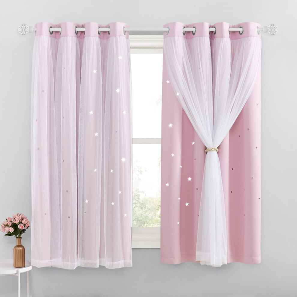 Nicetown Kids Blackout Curtains For Girls - Eyelet Top Cut Out Star Pattern Pink Curtain Match Net Curtains 63 Drop For Romantic Princess Nursery