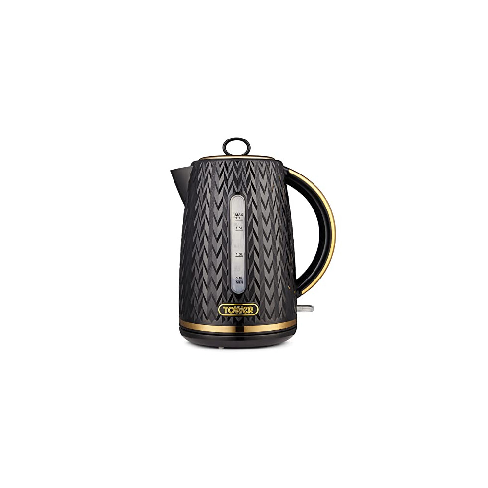 Tower T10052BLK Empire 1.7 Litre Kettle with Rapid Boil, Removable Filter, 3000W, Black with Brass Accents