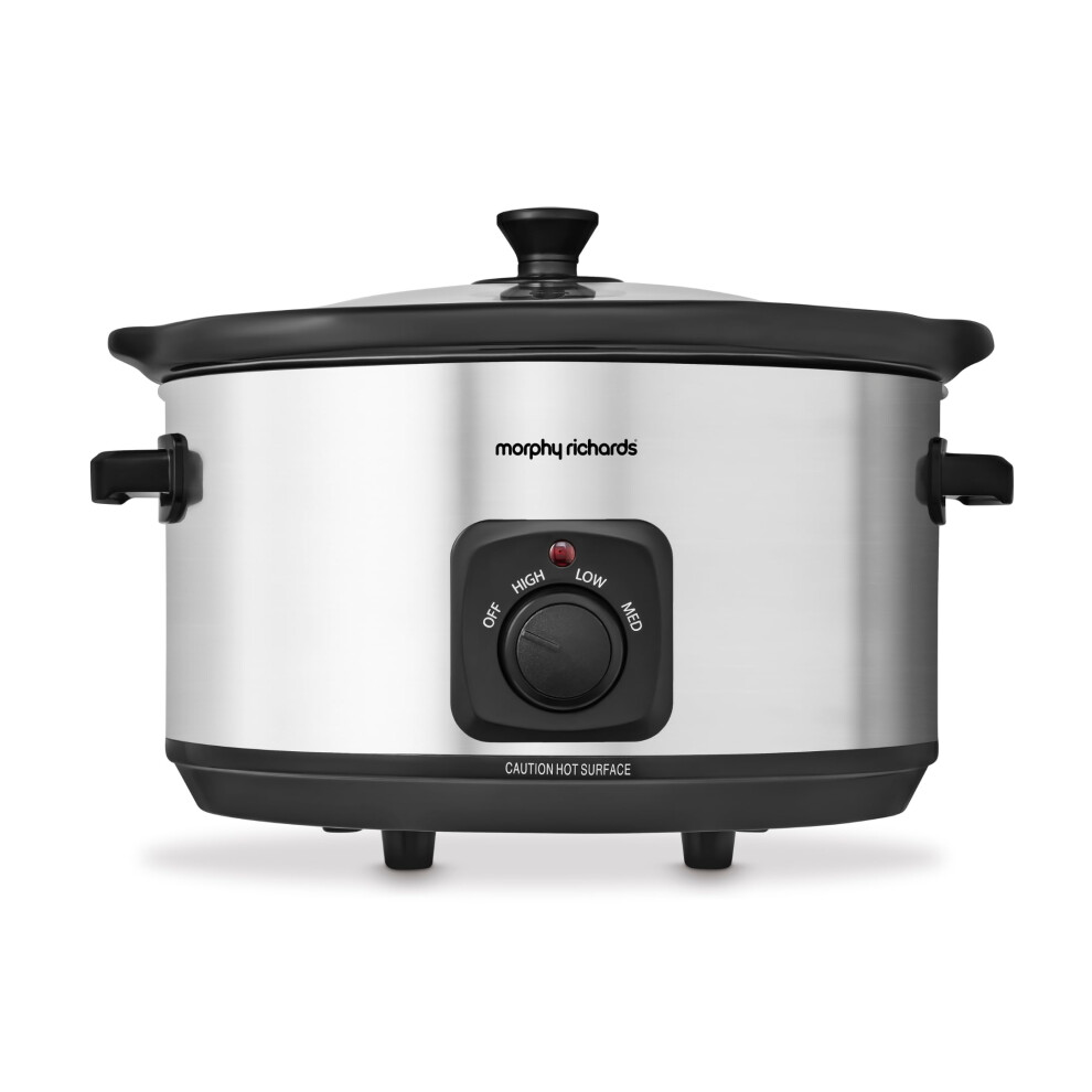 Morphy Richards 6.5L Slow Cooker, Ceramic Pot, 3 Cooking Settings, Easy Clean, Silver, 461013, Brushed Steel