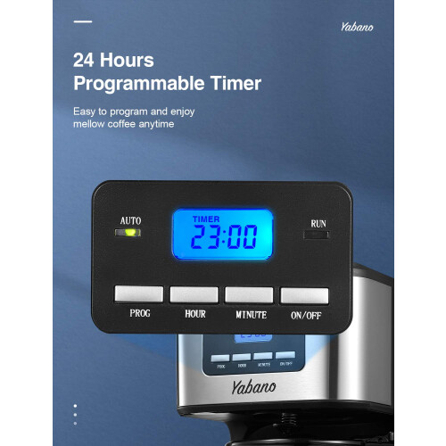 Yabano Coffee Maker, Filter Coffee Machine with Timer, 1.5L Programmable Drip Coffee Maker, 40min Keep Warm & Anti-Drip System, Reusable Filter, Fast 1