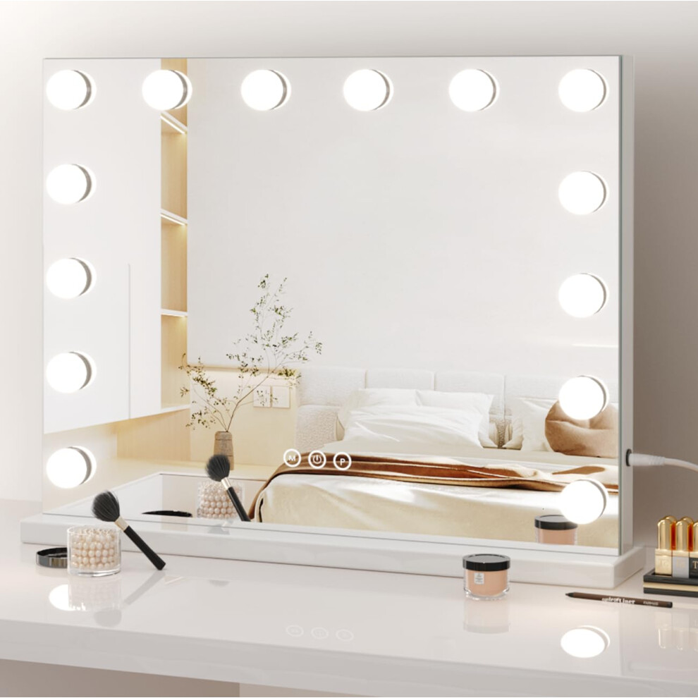 Dripex Hollywood Vanity Mirror with Lights, 50?42cm Large Lighted Makeup Mirror with 14 Dimmable LED Bulbs, Touchscreen Control, Cosmetic Tabletop