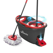 Vileda Turbo 3 in 1 with Microfibre Pad, Spin Mop For Cleaning Floors, Set Of 1x Mop And 1x Bucket, Black/Red