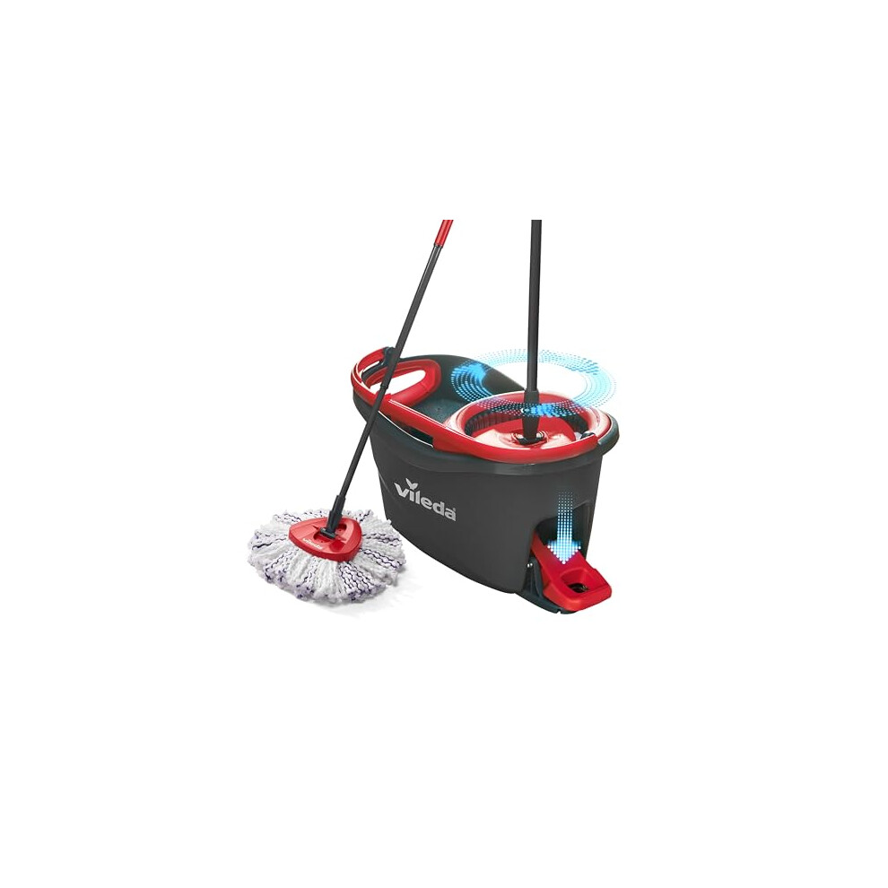 Vileda Turbo 3 in 1 with Microfibre Pad, Spin Mop For Cleaning Floors, Set Of 1x Mop And 1x Bucket, Black/Red