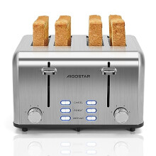 Aigostar 4-Slice Stainless Steel Toaster with Independent Slots, Extra-Wide 4cm Slots, Defrost & Reheat, 6 Browning Settings, High Lift – 30ZGE