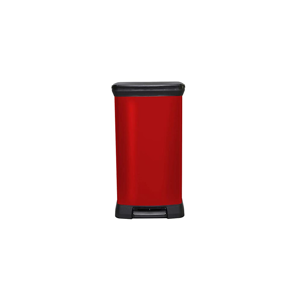 Curver Metal Effect 70% Recycled Kitchen Pedal Touch Deco Bin 50 Litres - Red