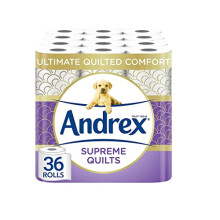 Andrex Supreme Quilts Quilted Toilet Paper 36 Roll Pack (4474121) - 25% Thicker for Ultimate Comfort with Air Pocket Texture