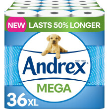 Andrex Classic Clean Mega Toilet Roll - 36 Mega XL Rolls, 50% More Sheets (4980001)