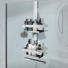 UUlioyer Hanging Shower Caddy, SUS304 Stainless Steel Over Door Shower Shelf, No Drilling Shower Accessories for Frameless Glass, Shower Storage for