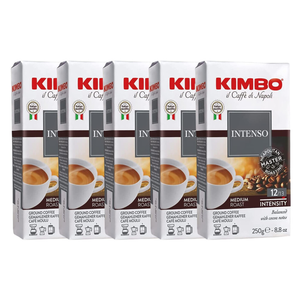 Kimbo Coffee, Espresso Intenso Multipack, Ground Coffee, Medium Roast, 12/13, Italian Coffee, 5 x 250g