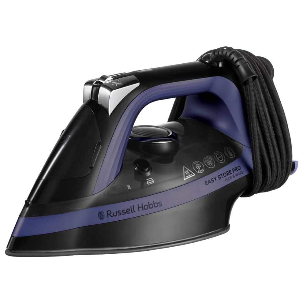 Russell Hobbs Plug & Wrap Steam Iron, One Temp Technology, Non Stick Ceramic Soleplate, 320ml Water Tank, 200g Steam Shot, 45g Continuous steam, Easy