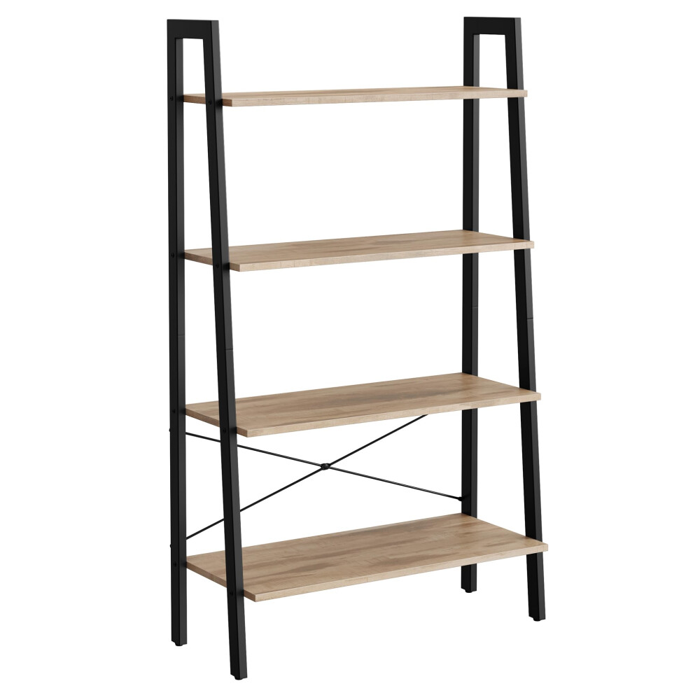 VASAGLE Ladder Shelf, 4-Tier Bookshelf, Bookcase, for Living Room, Bedroom, Kitchen, Home Office, Industrial Style, Steel Frame, Camel Brown and Black