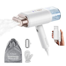 Newbealer Dual Voltage Travel Clothes Steamer - 220V/120V, 1200W Portable Garment Steamer with 180ml Detachable Water Tank, Horizontal & Vertical