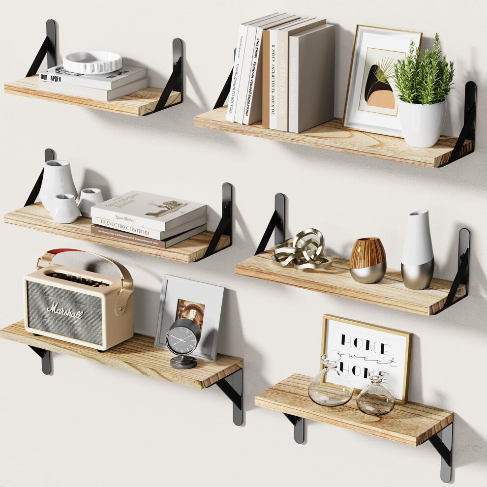 Pipishell Floating Shelves Set Of 6, Wood Floating Shelves For Wall Decor, Rustic Farmhouse Wall Shelves For Bedroom, Bathroom Shelves For Wall 5051217110216