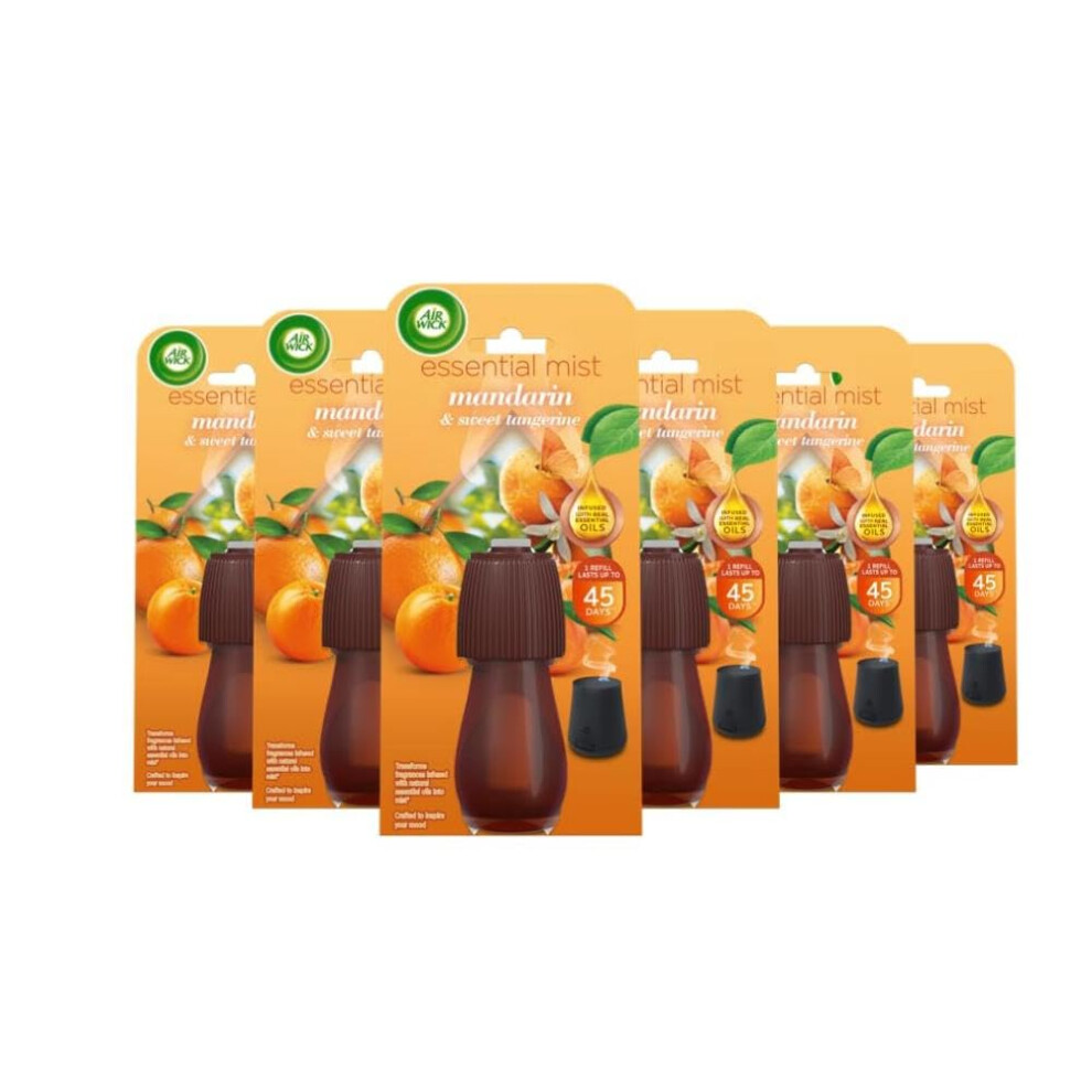 Airwick Essential Mist Refills, Mandarin & Sweet Orange, Pack 6 x 20 ml, Natural Essential Oils, Last up to 270 days, Air freshener