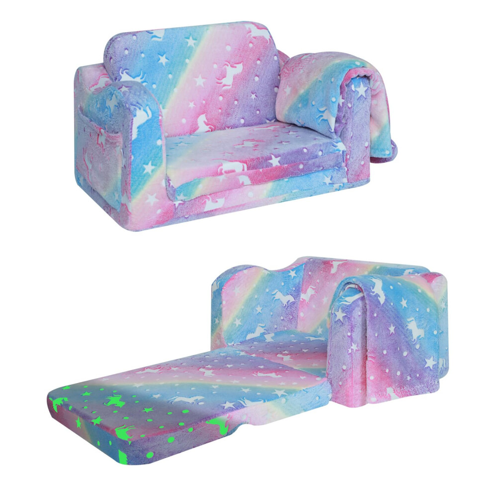 MeMoreCool Kids Sofa, Folding Toddler Armchair Chair, Soft Plush Fold Out Children Mini Floor Sofa Bed Glow in The Dark, Comfy Baby Recliner for Girls-image-OPC-PF2NVMD-NEW