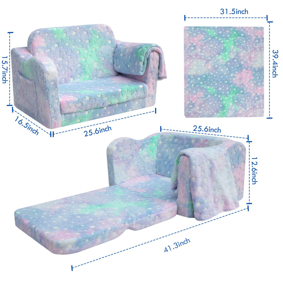 MeMoreCool Kids Couch Folding Kids Sofa Bed Toddler Chair Convertible Baby Mini Sofa to Lounger Pull Out Couch for Playroom Foldable Children Couch on OnBuy