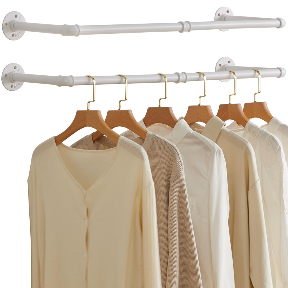 IBUYKE 94 cm Wall Mounted Coat Rack Industrial Design Wall Mount Removable Clothes Rack Space-Saving, Holds up to 50 kg, Two Bases, White TYJ001W-2-image-OPC-PF2NVMH-NEW