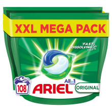 Ariel All In 1 PODS, Liquid Washing Machine Detergent 108 Capsules Original Washes, 5 Actions For Amazing Cleaning