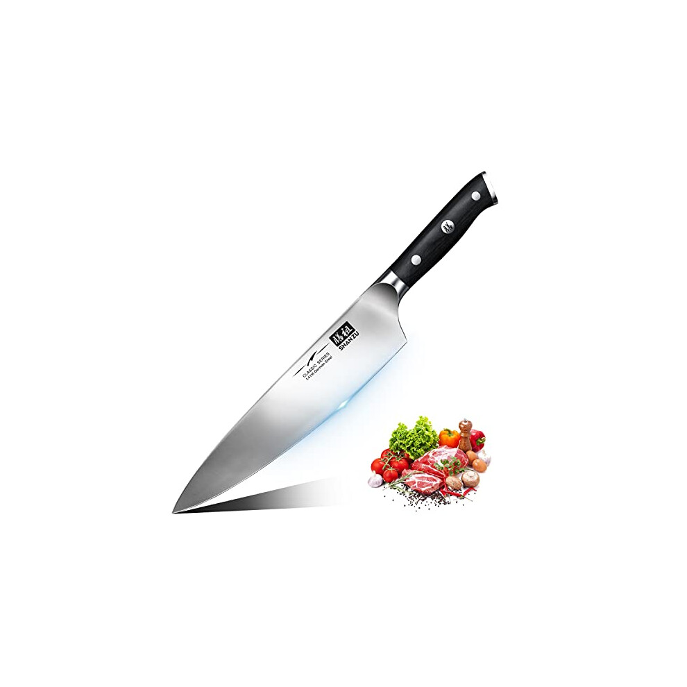 SHAN ZU Chefs Knife Kitchen Knife 20cm,Ultra Sharp Japanese Knife German Stainless Steel, Kitchen Knives with Ergonomic Handle for Home Kitchen &