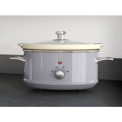 Swan Swan SF17021GRN Retro Slow Cooker with 3 Temperature Settings, Keep Warm Function, 3.5L, 200W, Retro Grey 2