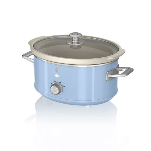 Swan Swan SF17021BLN Retro Slow Cooker with 3 Temperature Settings, Keep Warm Function, 3.5L, 200W, Retro Blue