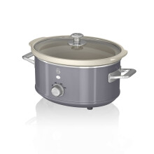 Swan SF17021GRN Retro Slow Cooker with 3 Temperature Settings, Keep Warm Function, 3.5L, 200W, Retro Grey