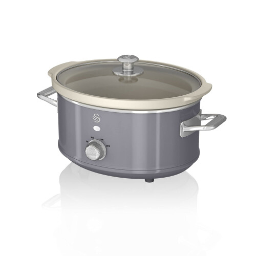 Swan Swan SF17021GRN Retro Slow Cooker with 3 Temperature Settings, Keep Warm Function, 3.5L, 200W, Retro Grey