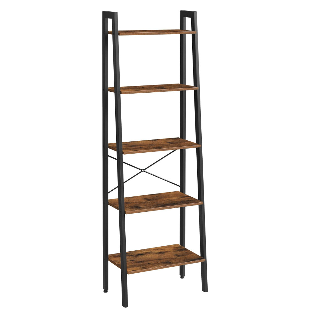 VASAGLE Ladder Shelf, 5-Tier Industrial Bookcase, Storage Unit, with Metal Frame, for Living Room, Kitchen, Rustic Brown LLS45X