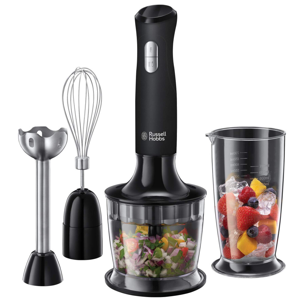 Russell Hobbs Desire 3 in 1 Electric Hand Blender, Fruit & Veg Mini Chopper & Whisk attachment, Stainless steel blending leg, whisk & blades, 500ml