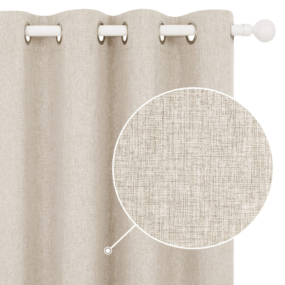 100% Blackout Curtains Faux Linen Eyelet Curtains Energy Saving Curtains For Childrens Bedroom Taupe W46 X L90 Inch One Pair Brown Deconovo