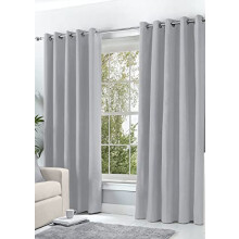 Hachette Thermal Blackout Curtains Eyelet Ring Top Including Pair of Tiebacks (Silver Grey, 90" X 90")