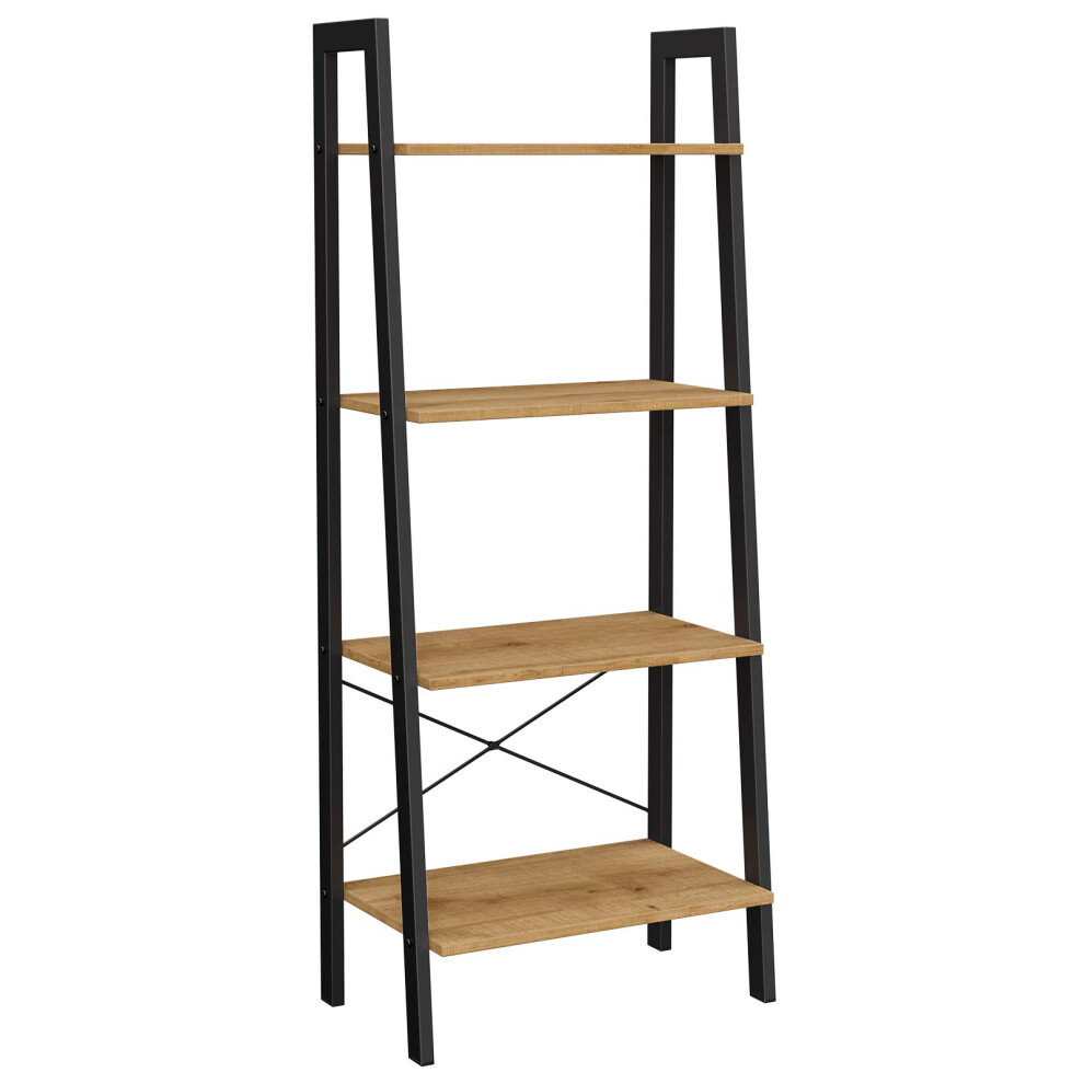 VASAGLE Ladder Shelf, 4-Tier Bookshelf, Bookcase, for Living Room, Bedroom, Kitchen, Home Office, Industrial Style, Steel Frame, Honey Brown and Black