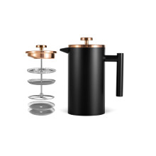 MaxMiuly Small Cafetiere 1 Cup Stainless Steel French Press Coffee Maker Double Wall Insulated Coffee Press 350ml/12oz with 2 Filter Mesh Black