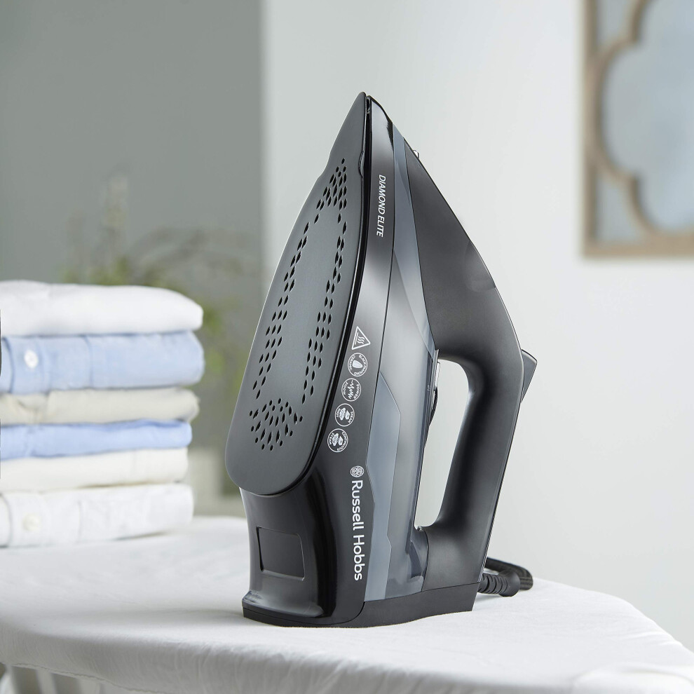 russell-hobbs-diamond-elite-steam-iron--black-diamond-soleplate--220g-steam-shot--50g-continuous-steam--350ml-water-tank--anti-calc---anti-drip